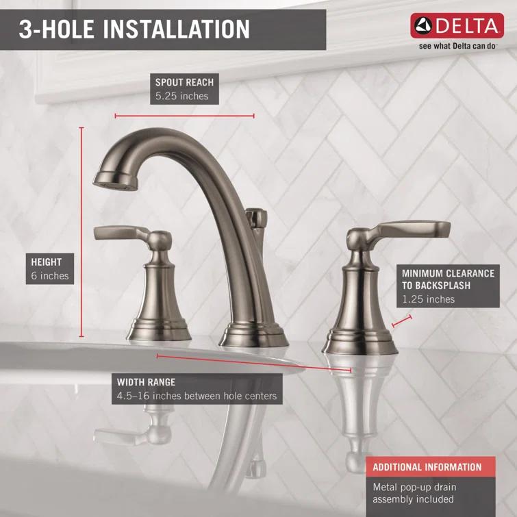 Woodhurst Widespread Bathroom Faucet 3 Hole, 2-handle Bathroom Sink Faucet with Drain Assembly