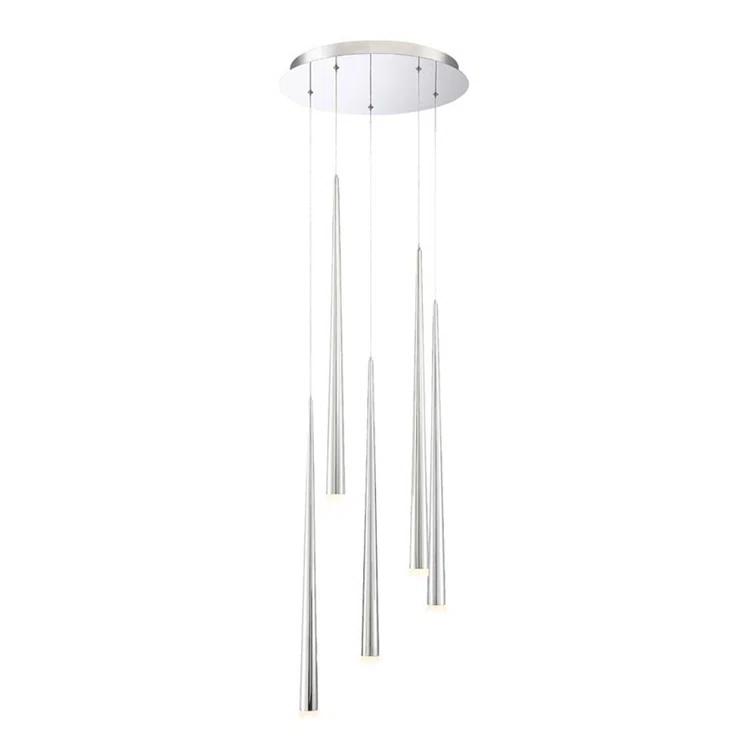 Cascade Polished Nickel 5-Light LED Pendant with Frosted Glass