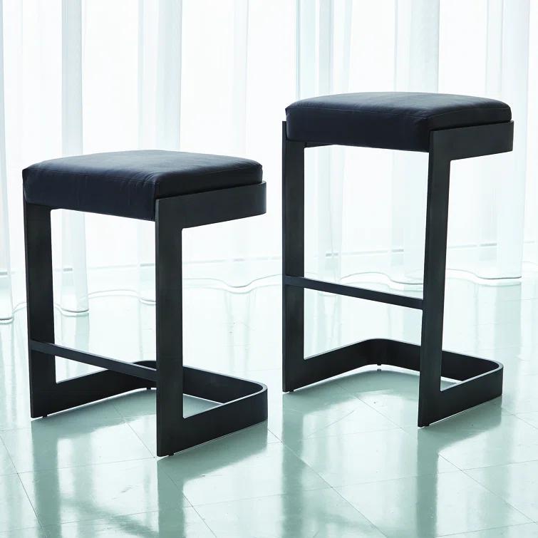 Studio A Home Regan Bar Stool w/Black Leather-Graphite