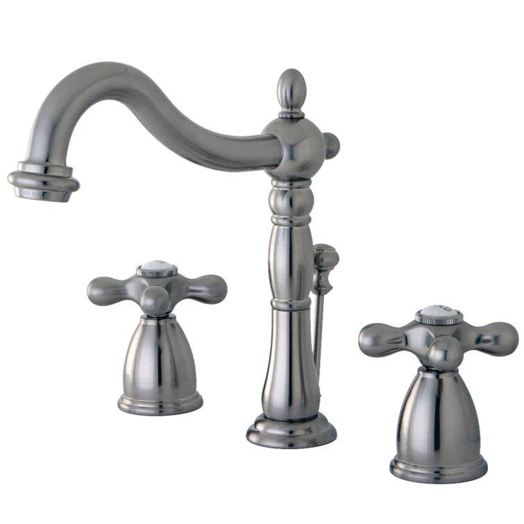 Kingston Brass Heritage Two-Handle 3-Hole Deck Mount Widespread Bathroom Faucet with Pop-Up Drain