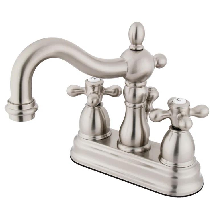Kingston Brass Heritage Two-Handle 3-Hole Deck Mount 4" Centerset Bathroom Faucet with Plastic Pop-Up