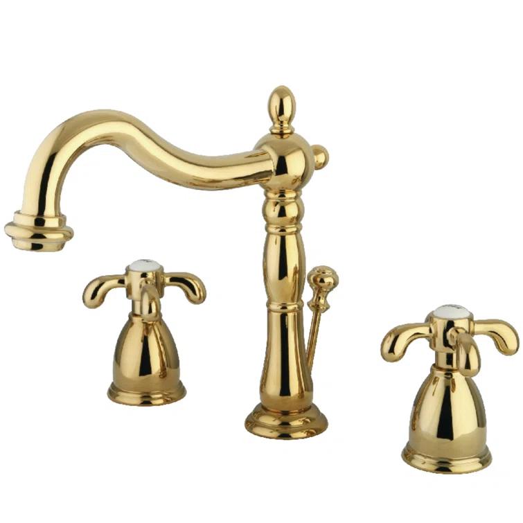 Kingston Brass French Country Two-Handle 3-Hole Deck Mount Widespread Bathroom Faucet with Pop-Up Drain