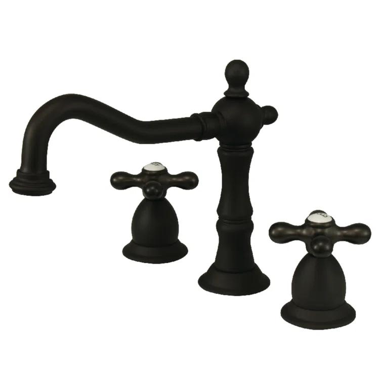 Kingston Brass Heritage Two-Handle 3-Hole Deck Mount Widespread Bathroom Faucet with Brass Pop-Up Drain