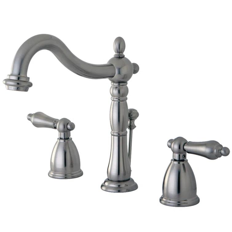 Kingston Brass Heritage Two-Handle 3-Hole Deck Mount Widespread Bathroom Faucet with Pop-Up Drain