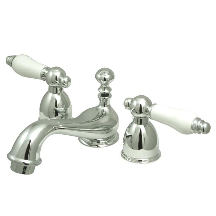 Kingston Brass KS3951PL Kingston Brass Restoration Two-Handle 3-Hole Deck Mount Mini-Widespread Bathroom Faucet with Brass Pop-Up