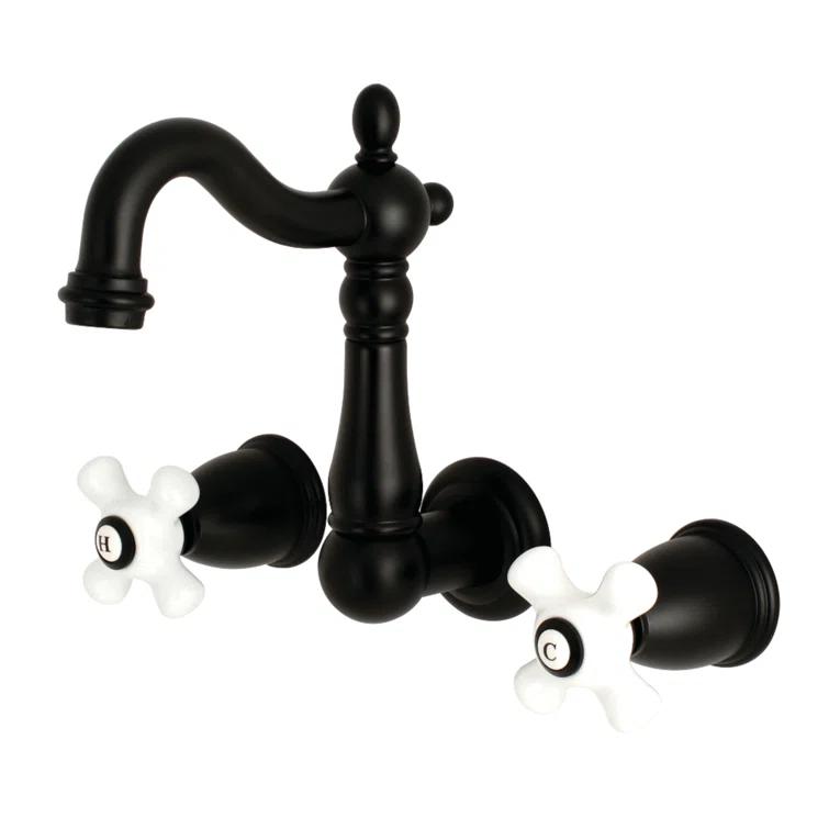 Kingston Brass Heritage Two-Handle 3-Hole Wall Mount Bathroom Faucet