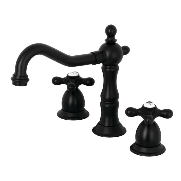 Kingston Brass KS1970AX Kingston Brass Heritage Two-Handle 3-Hole Deck Mount Widespread Bathroom Faucet with Brass Pop-Up Drain