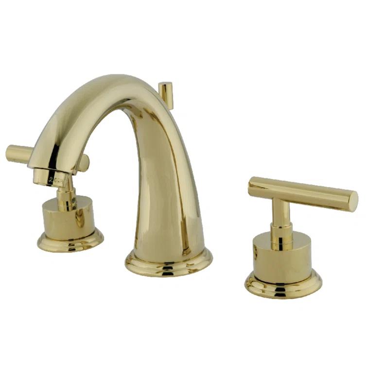 Kingston Brass Manhattan Two-Handle 3-Hole Deck Mount Widespread Bathroom Faucet with Brass Pop-Up Drain