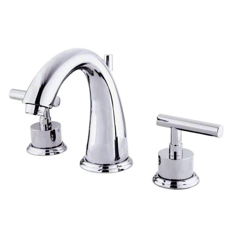 Kingston Brass Manhattan Two-Handle 3-Hole Deck Mount Widespread Bathroom Faucet with Brass Pop-Up Drain