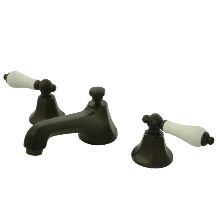 Kingston Brass Metropolitan Two-Handle 3-Hole Deck Mount Widespread Bathroom Faucet with Brass Pop-Up Drain