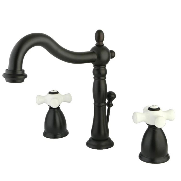 Kingston Brass KB1975PX Kingston Brass Heritage Two-Handle 3-Hole Deck Mount Widespread Bathroom Faucet with Pop-Up Drain
