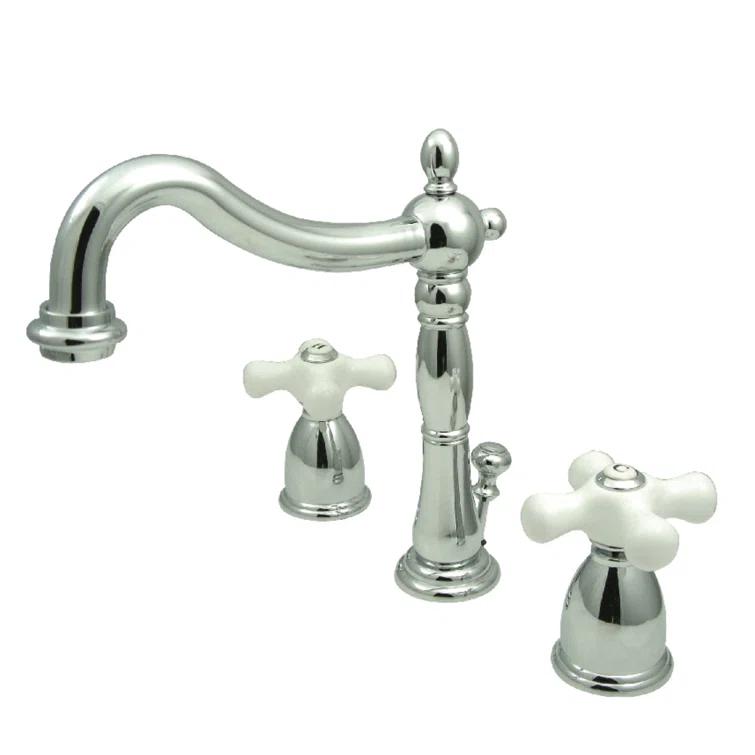 Kingston Brass Heritage Two-Handle 3-Hole Deck Mount Widespread Bathroom Faucet with Pop-Up Drain