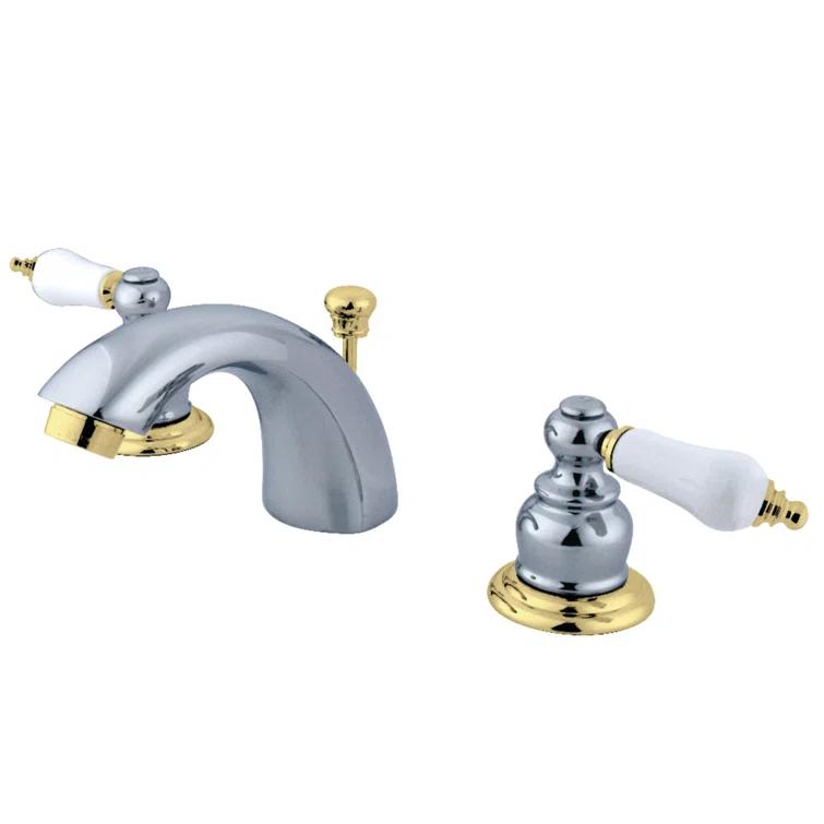 Kingston Brass Victorian Two-Handle 3-Hole Deck Mount Mini-Widespread Bathroom Faucet with Plastic Pop-Up