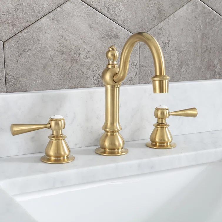 Water Creation  Satin Brass High Arc Torch Lever Handle True Brass Lavatory Faucet