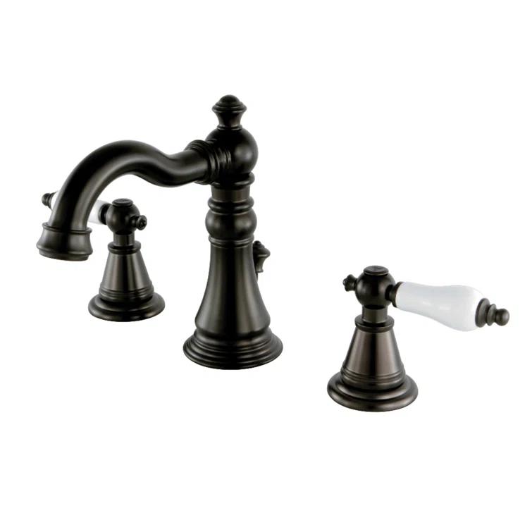 Kingston Brass English Classic Two-Handle 3-Hole Deck Mount Widespread Bathroom Faucet with Pop-Up Drain