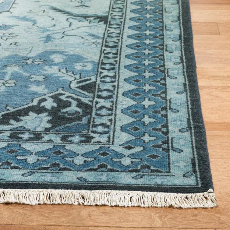 Ink Blue Hand-Knotted Wool 4' x 6' Area Rug