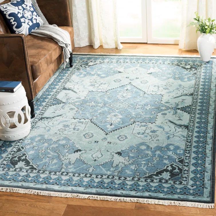 Ink Blue Hand-Knotted Wool 4' x 6' Area Rug