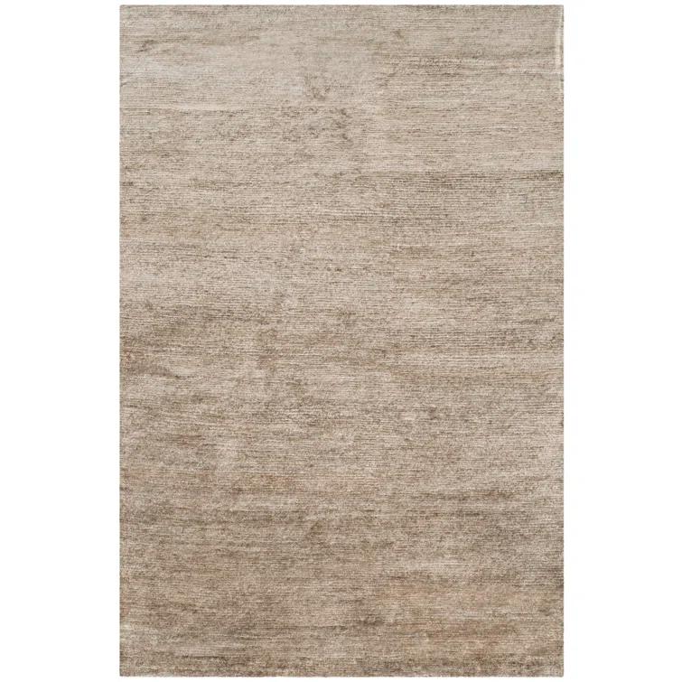 Pale Nutmeg Hand-Knotted 4' x 6' Oriental Viscose-Cotton Rug