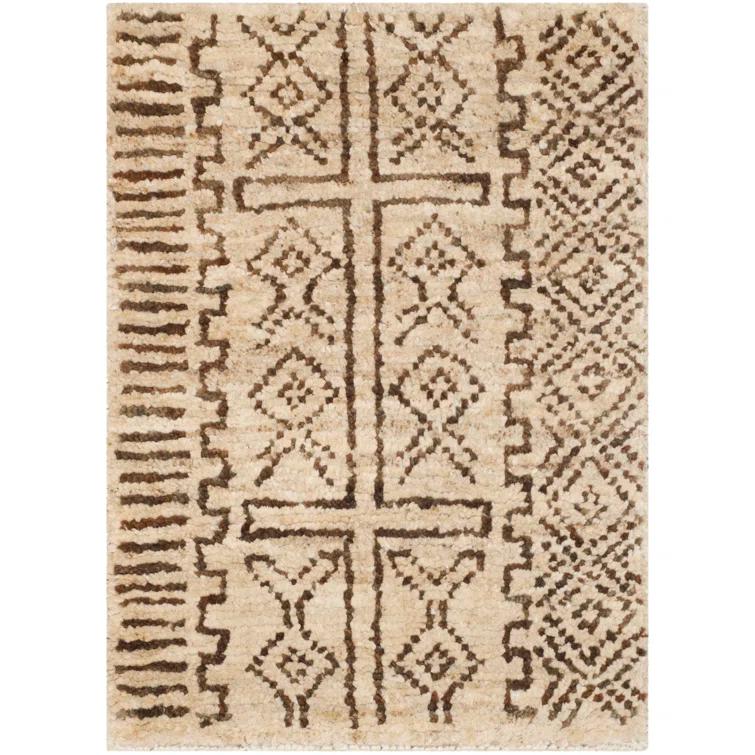 Tribal-Inspired Hand-Knotted Jute Rug in Cream/Chocolate