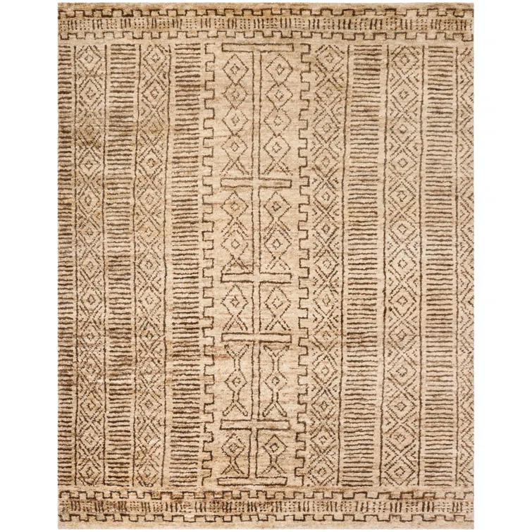Hand-Knotted Cream and Chocolate Wool Viscose 9' x 12' Rug