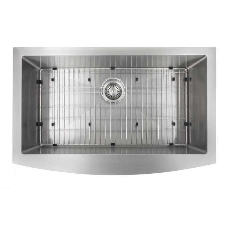 ZLINE 33 in. Vail Farmhouse Apron Mount Single Bowl Stainless Steel Kitchen Sink W/ Bottom Grid (SAS-33)