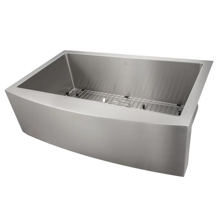 ZLINE 33 in. Vail Farmhouse Apron Mount Single Bowl Stainless Steel Kitchen Sink W/ Bottom Grid (SAS-33)