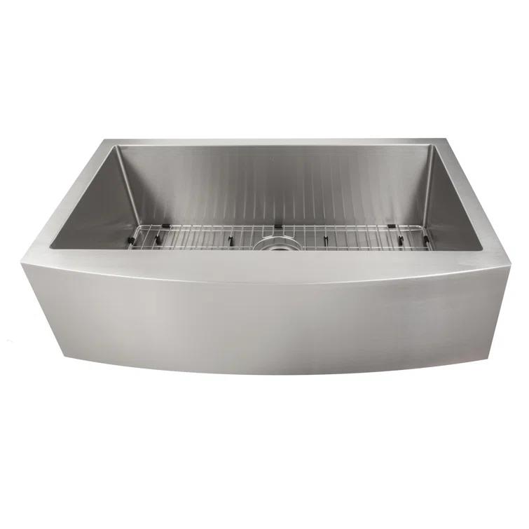 ZLINE 33 in. Vail Farmhouse Apron Mount Single Bowl Stainless Steel Kitchen Sink W/ Bottom Grid (SAS-33)