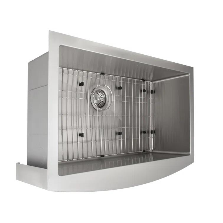 ZLINE 33 in. Vail Farmhouse Apron Mount Single Bowl Stainless Steel Kitchen Sink W/ Bottom Grid (SAS-33)