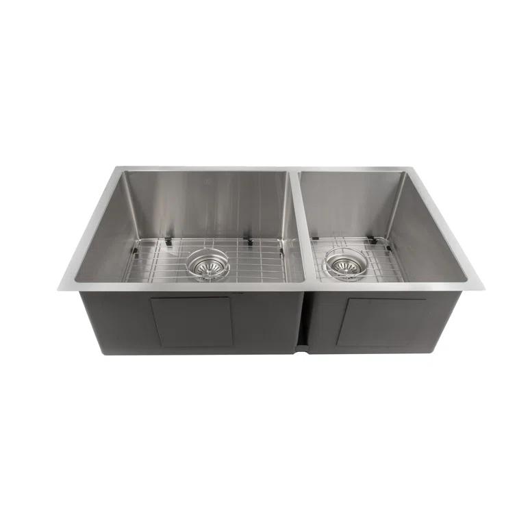 ZLINE SR60D-33 ZLINE 33 in. Chamonix Undermount Double Bowl Stainless Steel Kitchen Sink W/ Bottom Grid (SR60D-33)