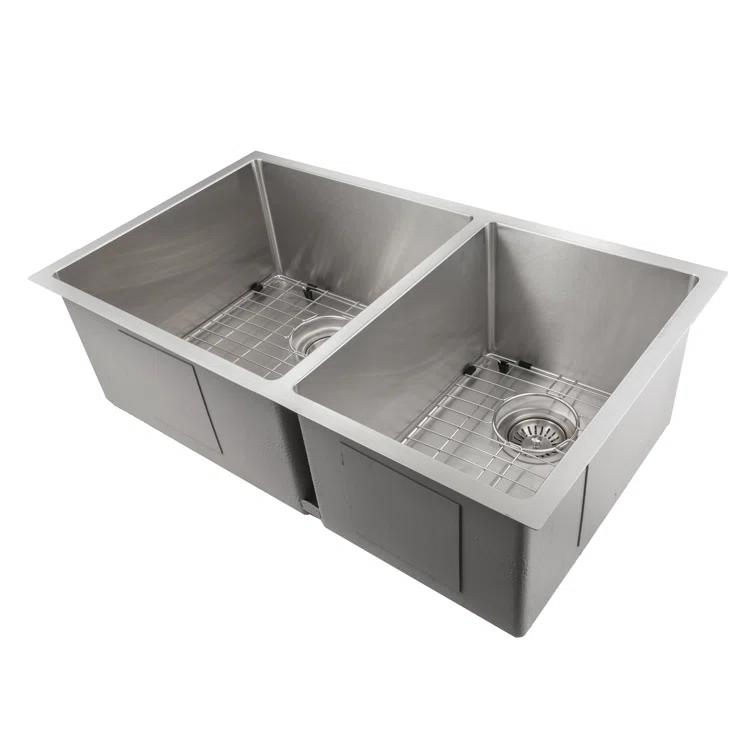 ZLINE SR60D-33 ZLINE 33 in. Chamonix Undermount Double Bowl Stainless Steel Kitchen Sink W/ Bottom Grid (SR60D-33)