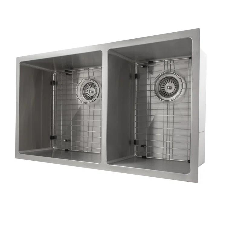 ZLINE SR60D-33 ZLINE 33 in. Chamonix Undermount Double Bowl Stainless Steel Kitchen Sink W/ Bottom Grid (SR60D-33)