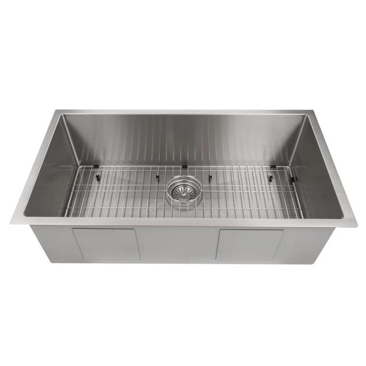 ZLINE SRS-36 ZLINE 36 in. Meribel Undermount Single Bowl Stainless Steel Kitchen Sink W/ Bottom Grid (SRS-36)