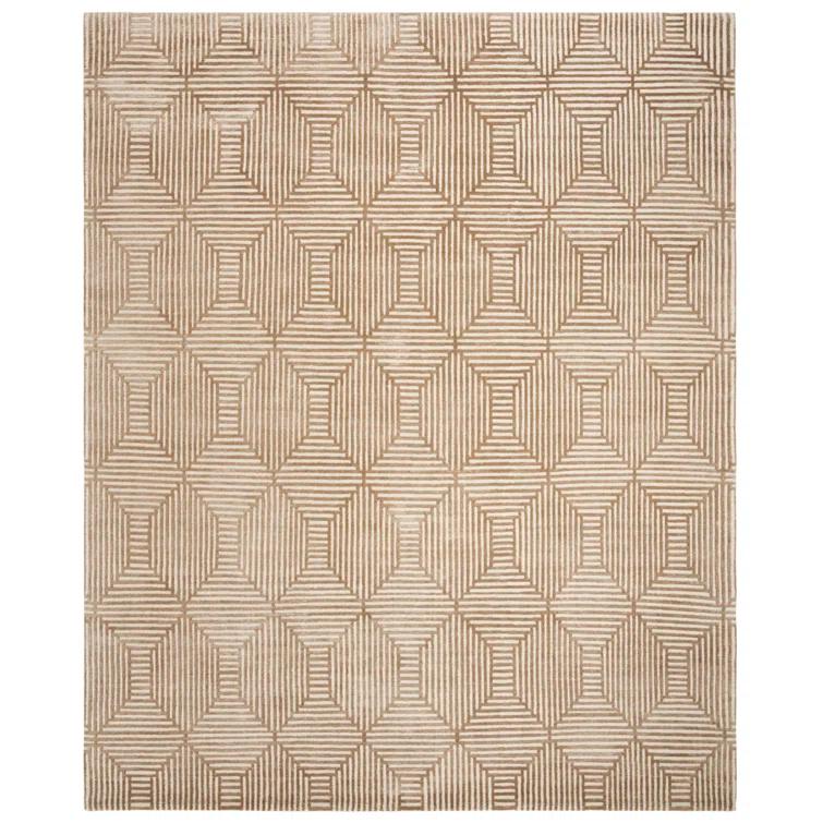 Nepalese Geometric Camel 8' x 10' Hand-Knotted Wool-Silk Blend Rug