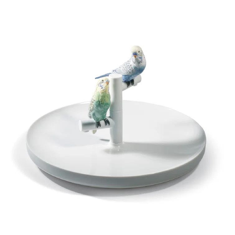 Lladro The Parrot Party Porcelain Contemporary Decorative Plate in White