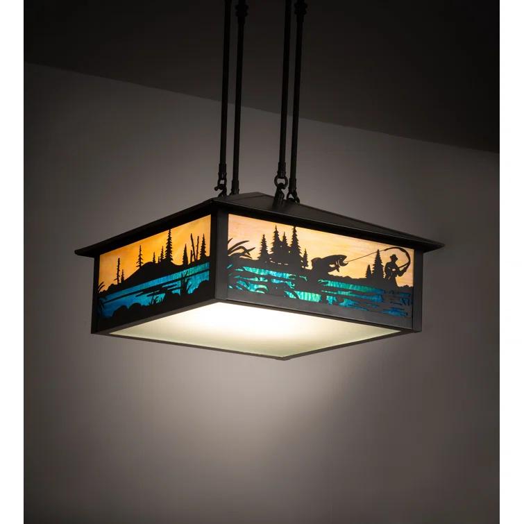 Fly Fishing Creek 3 - Light Antique Bronze Lantern Pendant