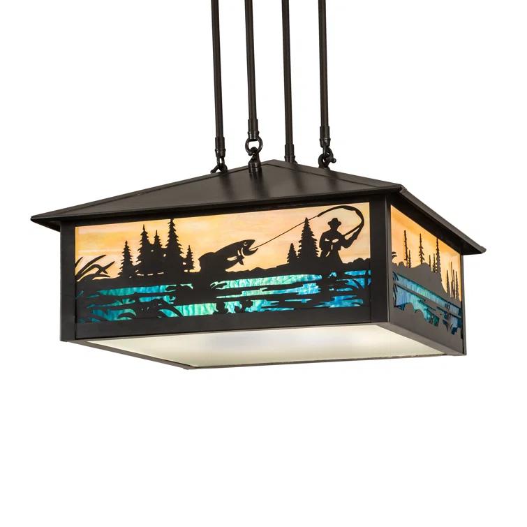 Fly Fishing Creek 3 - Light Antique Bronze Lantern Pendant