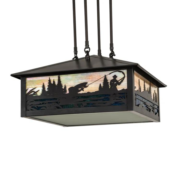 Fly Fishing Creek 3 - Light Antique Bronze Lantern Pendant