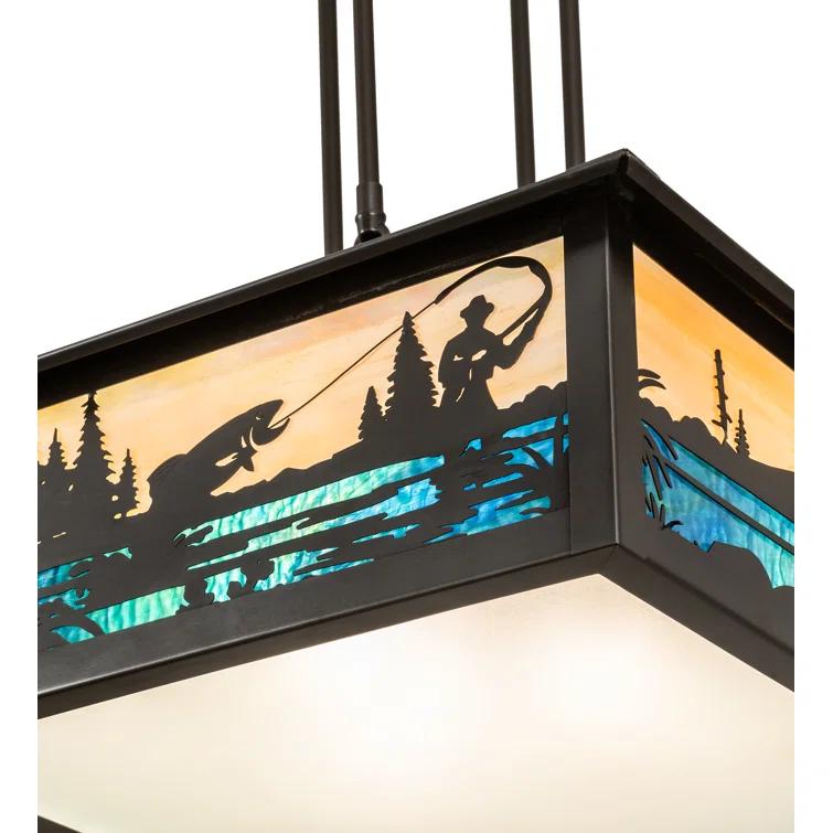 Fly Fishing Creek 3 - Light Antique Bronze Lantern Pendant