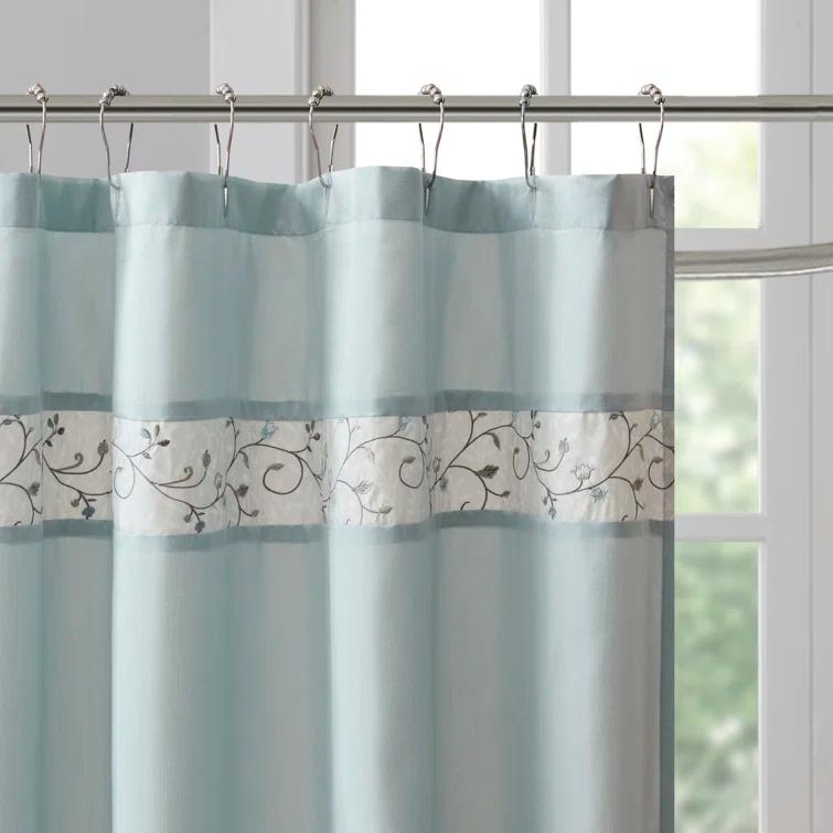 Madison Park Serene Faux Silk Embroidered Floral Shower Curtain