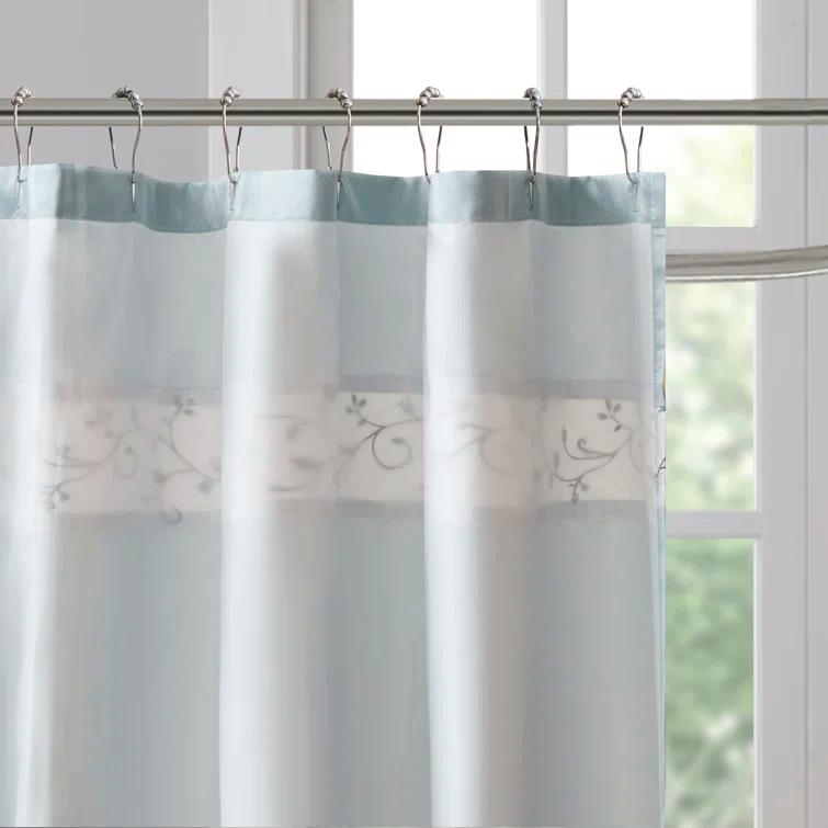 Madison Park Serene Faux Silk Embroidered Floral Shower Curtain