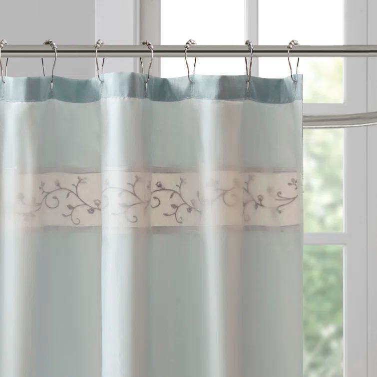 Madison Park Serene Faux Silk Embroidered Floral Shower Curtain