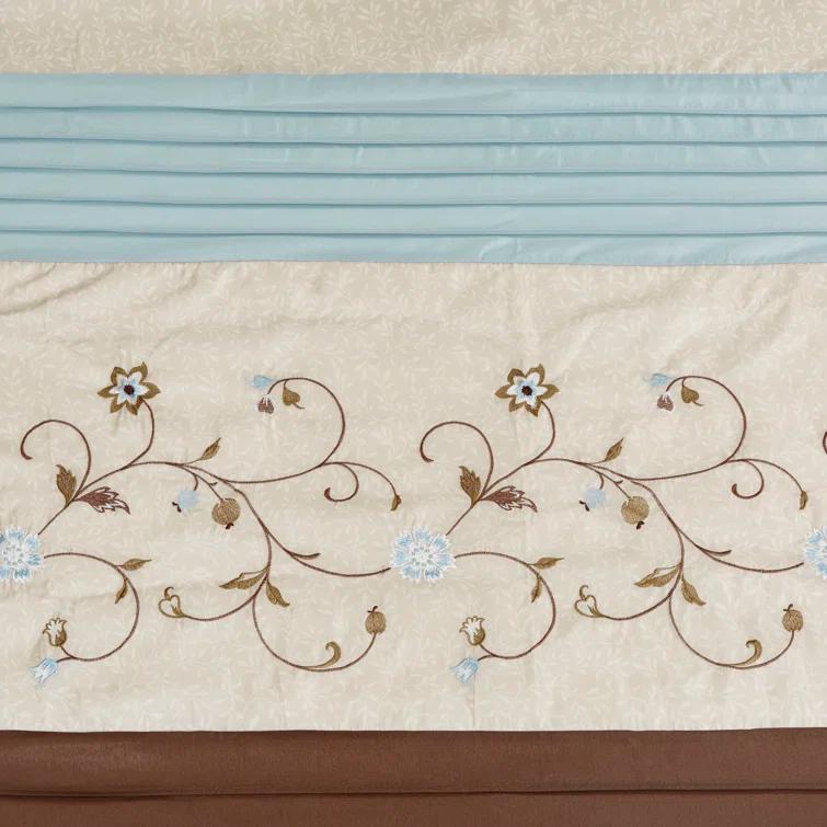 Madison Park Serene Faux Silk Embroidered Floral Shower Curtain