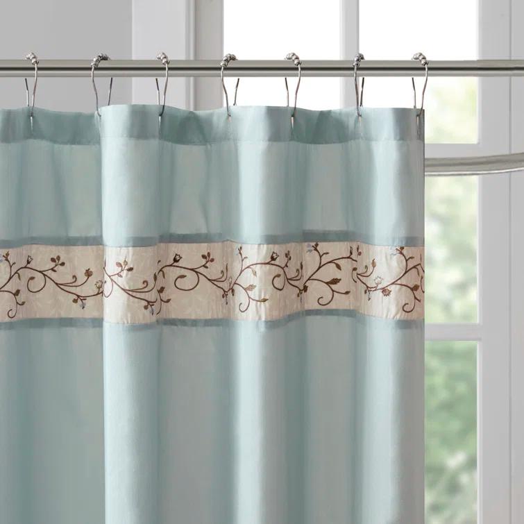 Madison Park Serene Faux Silk Embroidered Floral Shower Curtain