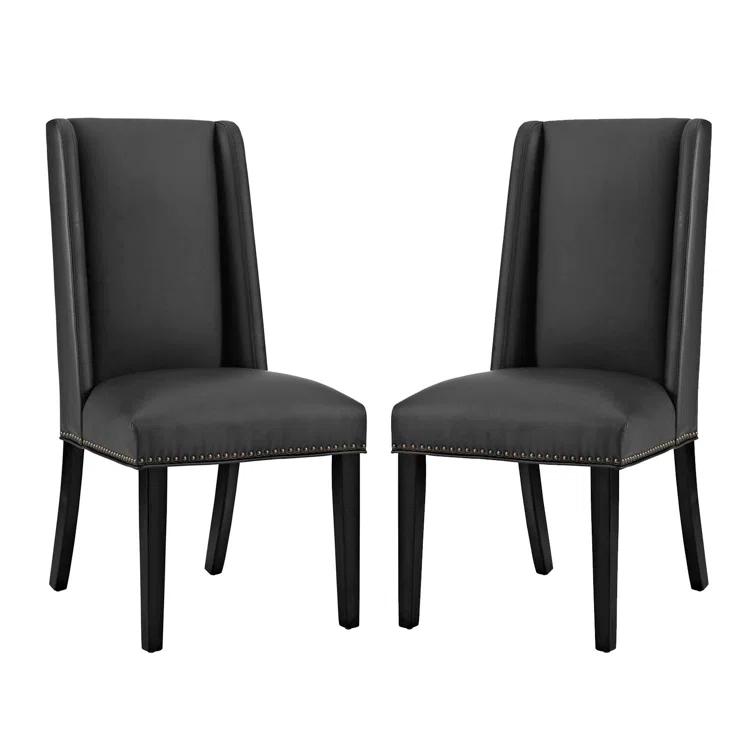 Modway Baron White Vinyl and Wood Frame Dining Chairs