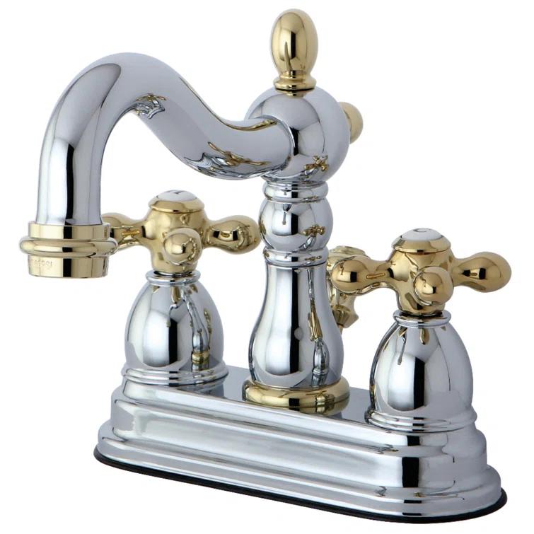 Kingston Brass Heritage Two-Handle 3-Hole Deck Mount 4" Centerset Bathroom Faucet with Plastic Pop-Up