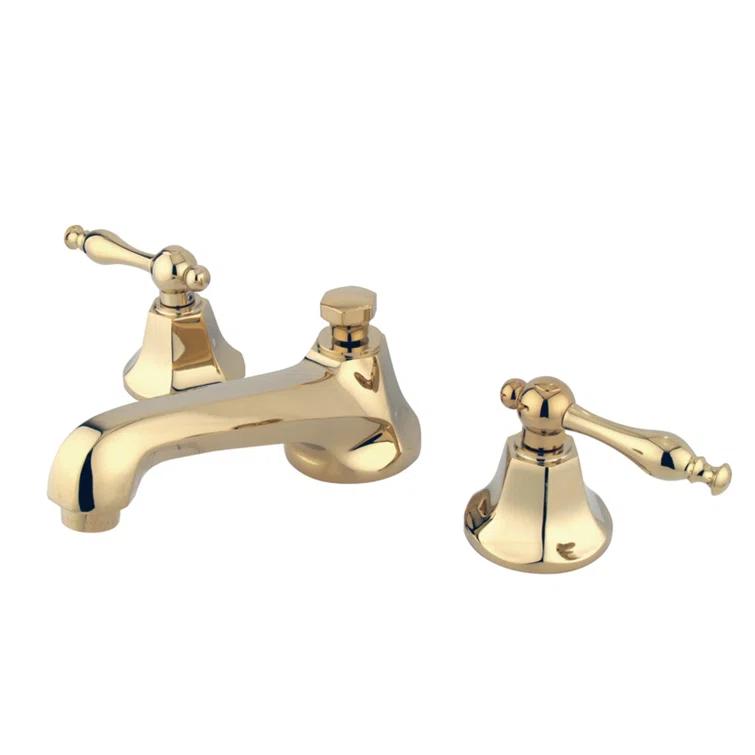 Kingston Brass Naples Two-Handle 3-Hole Deck Mount Widespread Bathroom Faucet with Brass Pop-Up Drain