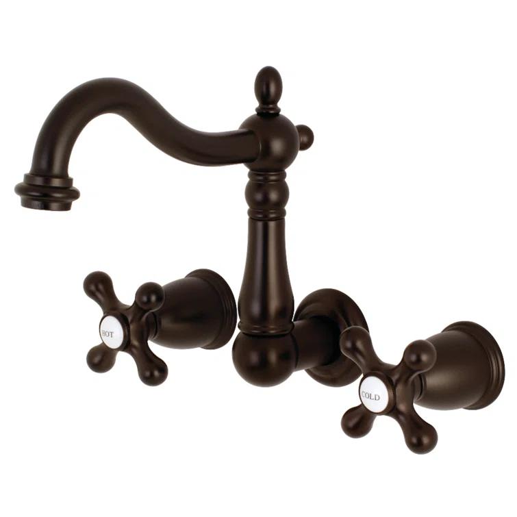 Kingston Brass KS1255AX Kingston Brass Heritage Two-Handle 3-Hole Wall Mount Bathroom Faucet