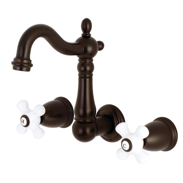 Kingston Brass Heritage Two-Handle 3-Hole Wall Mount Bathroom Faucet