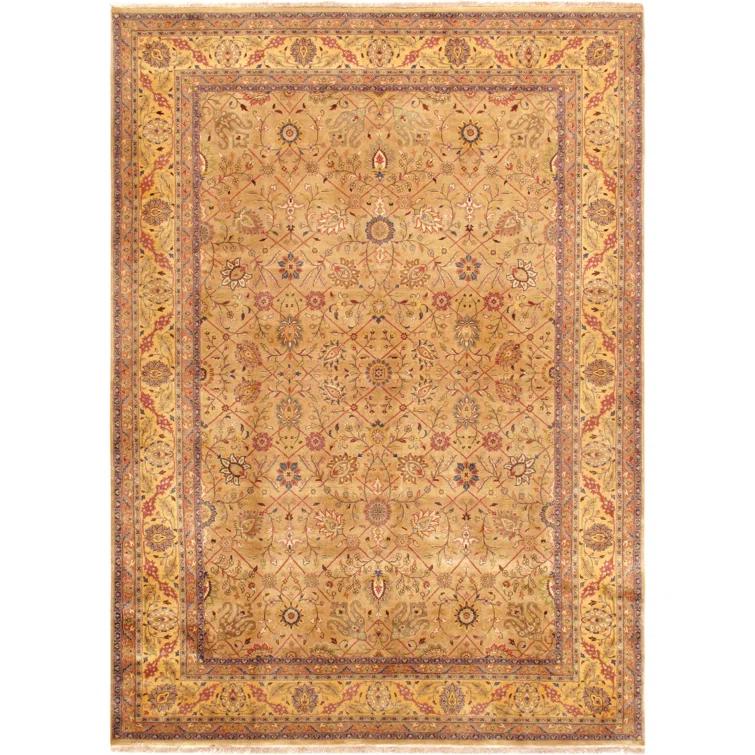 Pasargad Tabriz Oriental Hand-Knotted Wool/Silk Beige/Rust/Navy Area Rug