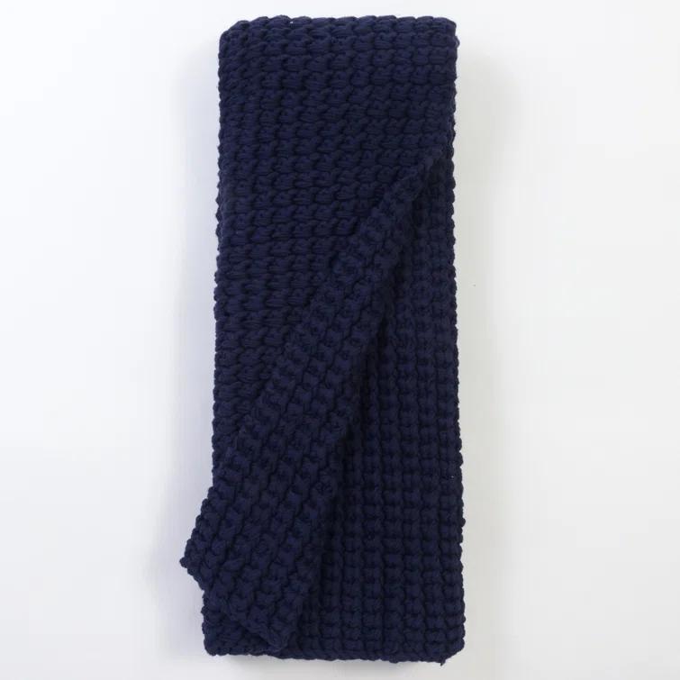 Indigo Chunky Knit Cotton Throw Blanket